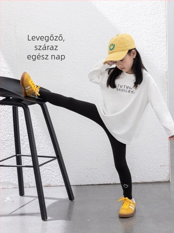 Lányoknak készült pamut póló betűs mintával, kerek nyakú, rövid ujjú, koreai stílusú