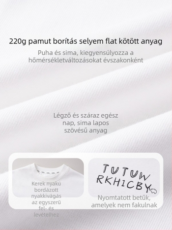 Lányoknak készült pamut póló betűs mintával, kerek nyakú, rövid ujjú, koreai stílusú