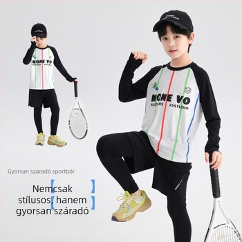 Kisgyermekeknek készült hosszú ujjú gyorsan száradó kerékpáros póló, 87% nylon, kerek nyak, nedvesség-elvezető, 8 éves vagy idősebb, tavasz-ősz