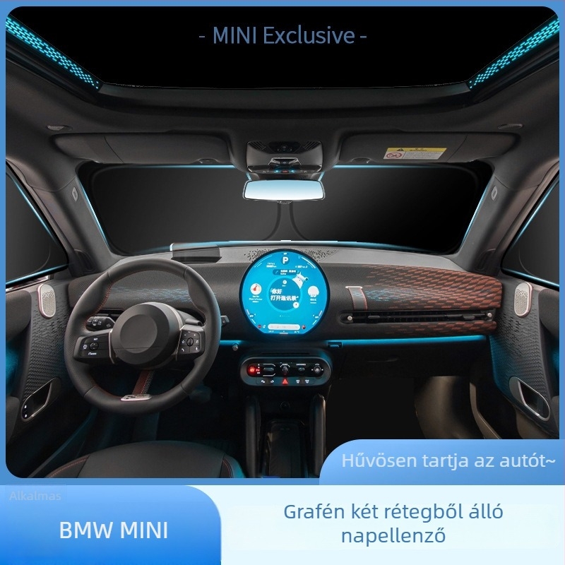 MINI Cooperhez készült napellenző a carAwait-tól – titán anyag, sík szerelés, logónyomtatás elérhető