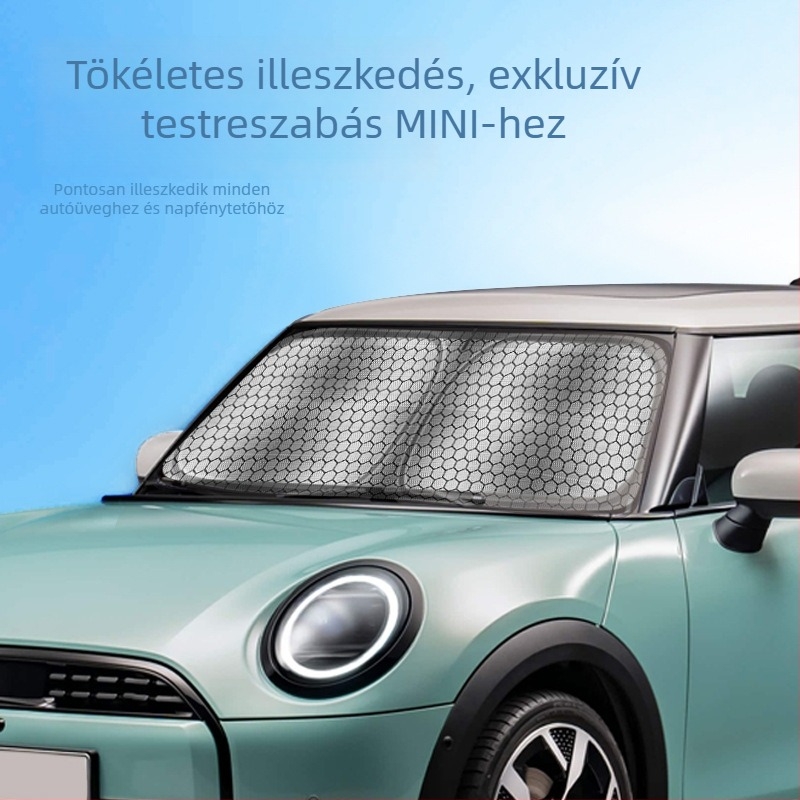 MINI Cooperhez készült napellenző a carAwait-tól – titán anyag, sík szerelés, logónyomtatás elérhető