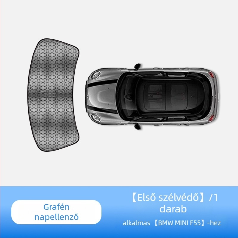 MINI Cooperhez készült napellenző a carAwait-tól – titán anyag, sík szerelés, logónyomtatás elérhető