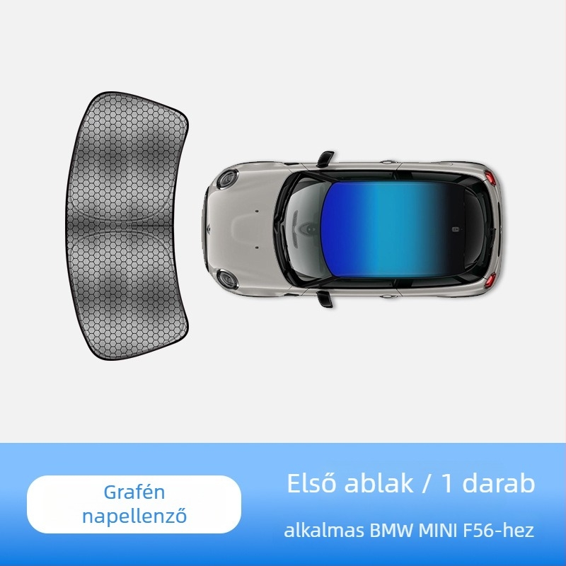 MINI Cooperhez készült napellenző a carAwait-tól – titán anyag, sík szerelés, logónyomtatás elérhető