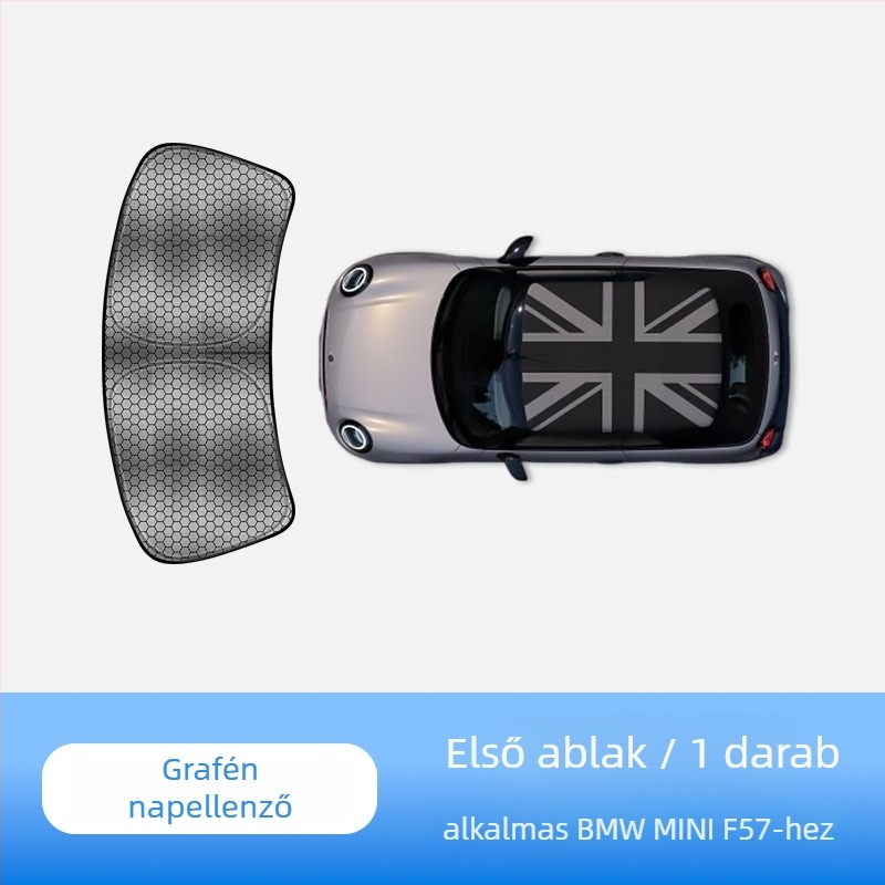 MINI Cooperhez készült napellenző a carAwait-tól – titán anyag, sík szerelés, logónyomtatás elérhető
