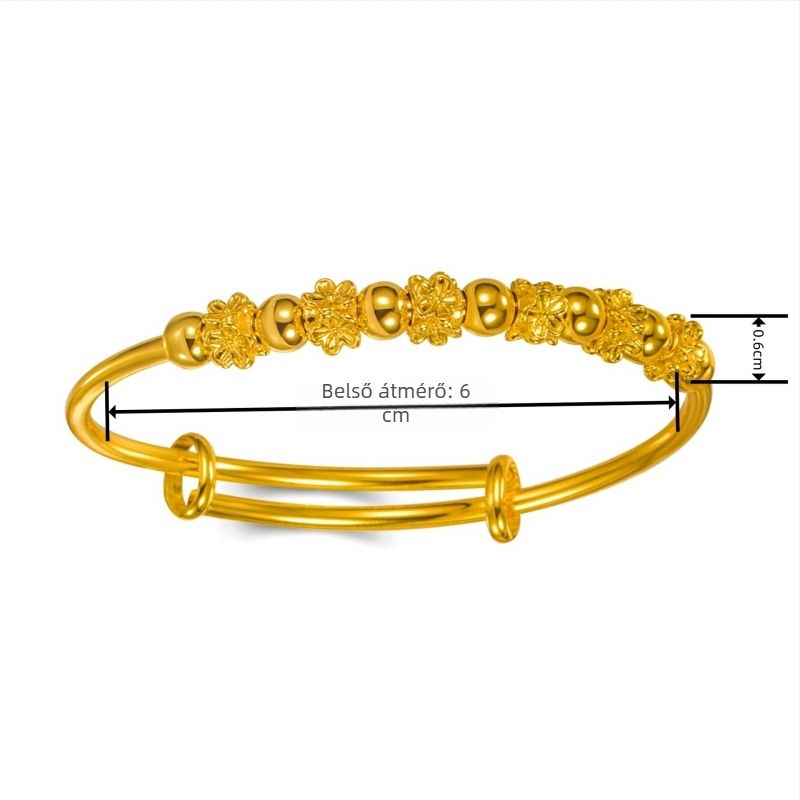 Réz elektroplattált karkötő szilva virággal, négyszögletes virág forma, toló-húzó nyitás, irodalmi retro stílus