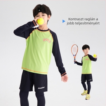 Fiúknak szánt hosszú ujjú sportos felső, nedvességelvezető, nylon 87%, 2025 őszi kiadás, 8 éves kortól