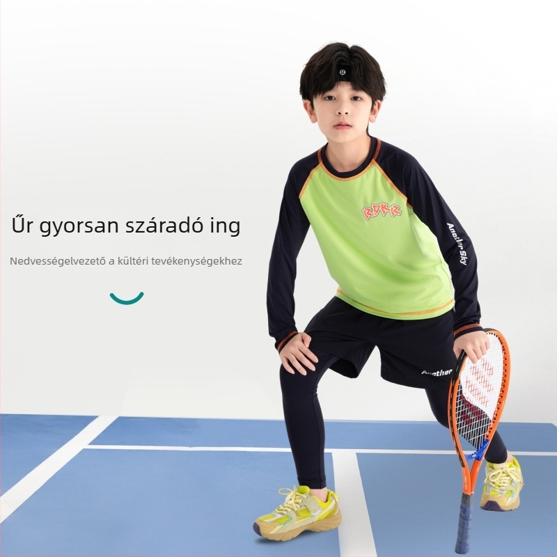 Fiúknak szánt hosszú ujjú sportos felső, nedvességelvezető, nylon 87%, 2025 őszi kiadás, 8 éves kortól
