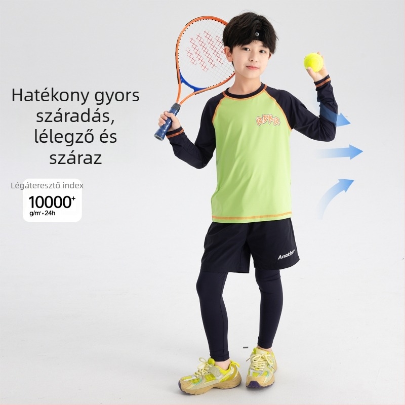 Fiúknak szánt hosszú ujjú sportos felső, nedvességelvezető, nylon 87%, 2025 őszi kiadás, 8 éves kortól