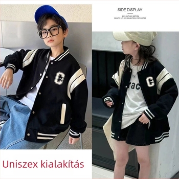 Gyerekek uniszex baseball dzseki, őszi 2025, rövid szabás, hosszú ujjú, poliészter anyag betűs mintával