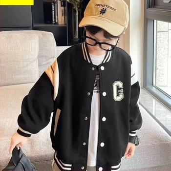 Gyerekek uniszex baseball dzseki, őszi 2025, rövid szabás, hosszú ujjú, poliészter anyag betűs mintával