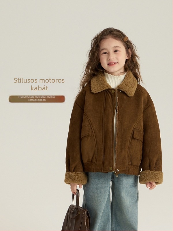 Gyerekek téli kabátja, koreai stílus, szőrme bélés, cipzár, 3–8 éveseknek