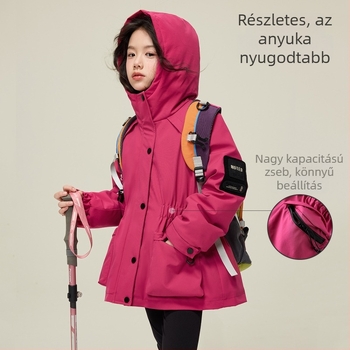 Princess Yuanyuan Gyerekeknek készült téli softshell kabát, hegységi stílus, kapucnival, cipzárral, poliészter külső és bélés