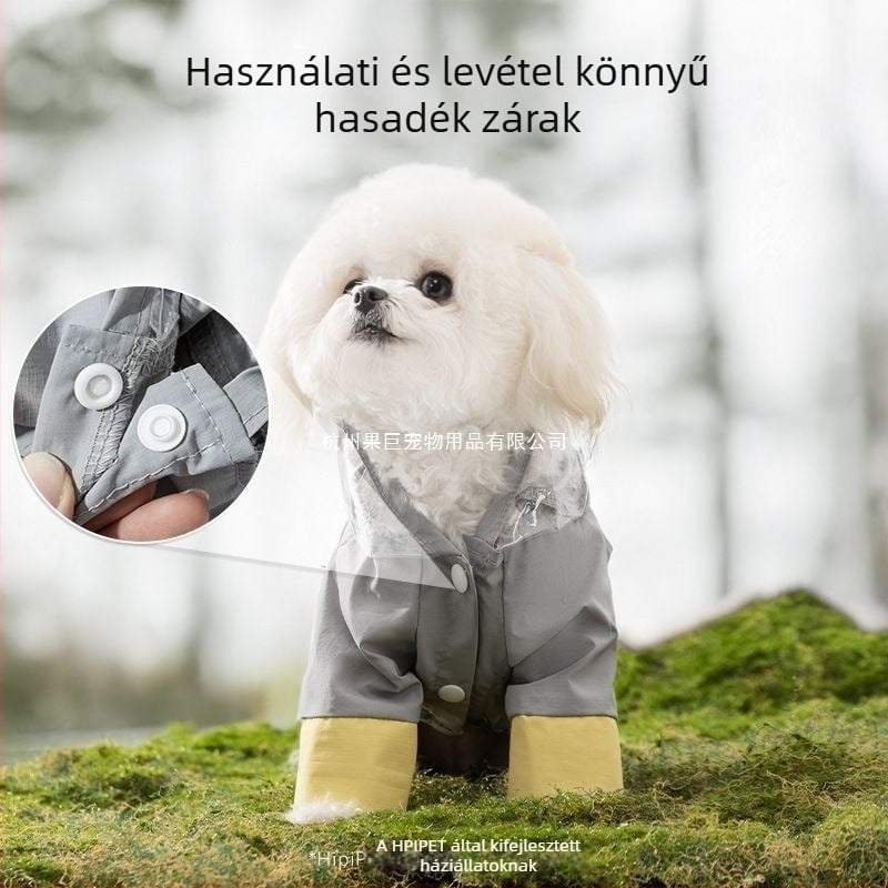 Kutyára való esőkabát – szélálló, fényvisszaverő, állítható, PVC anyag, PU vízálló réteg (tavasz-nyár)