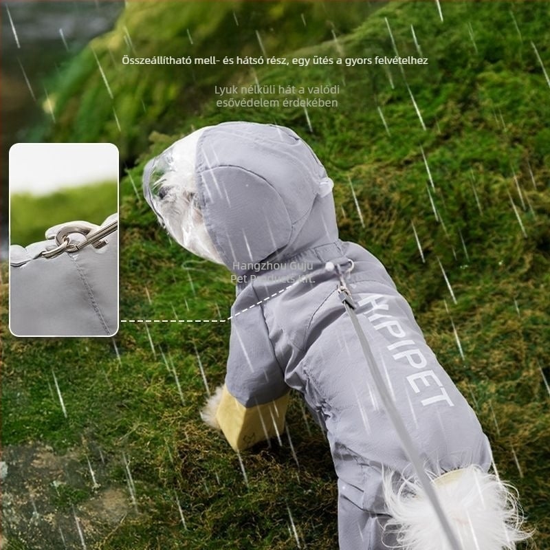 Kutyára való esőkabát – szélálló, fényvisszaverő, állítható, PVC anyag, PU vízálló réteg (tavasz-nyár)