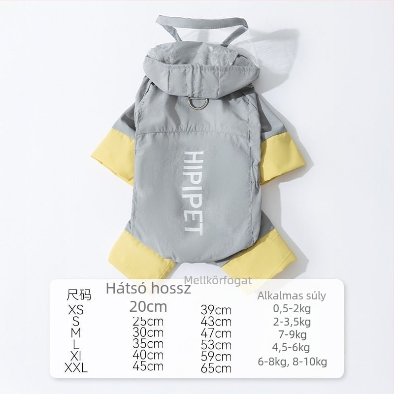 Kutyára való esőkabát – szélálló, fényvisszaverő, állítható, PVC anyag, PU vízálló réteg (tavasz-nyár)