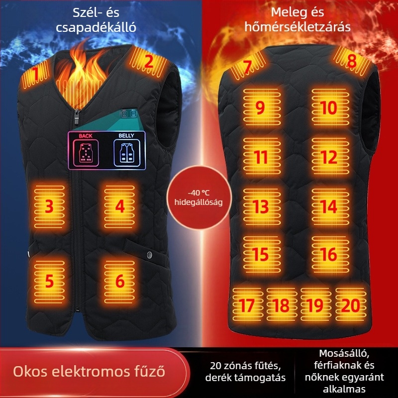 Férfi melegítő mellény V-nyakkal, cipzárral, kockás mintázattal, poliészter béléssel, karcsú szabás