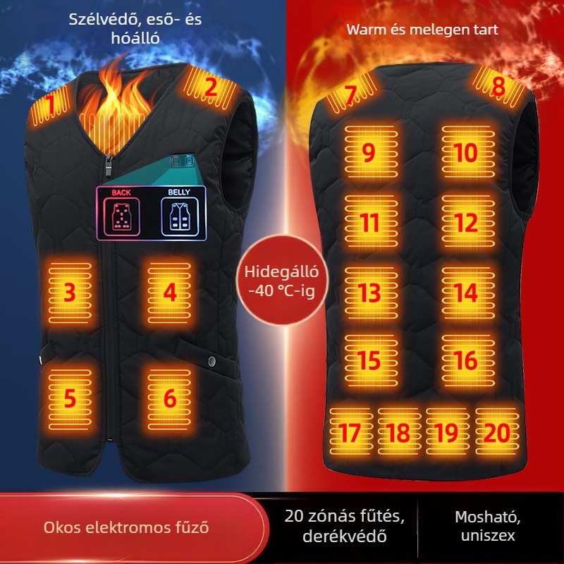 Férfi melegítő mellény V-nyakkal, cipzárral, kockás mintázattal, poliészter béléssel, karcsú szabás