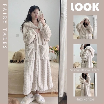 Női kapucnis téli köntös – nyúlszőr fő anyaggal, középhosszú, 181–200 g/m²