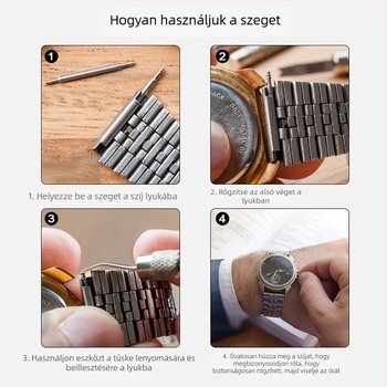 Record Work Órásjavító eszközök készlet – szíjcsatlakozó tengely, fülcsapok és lug csapok, fém, 144 vagy 108 darabos készlet