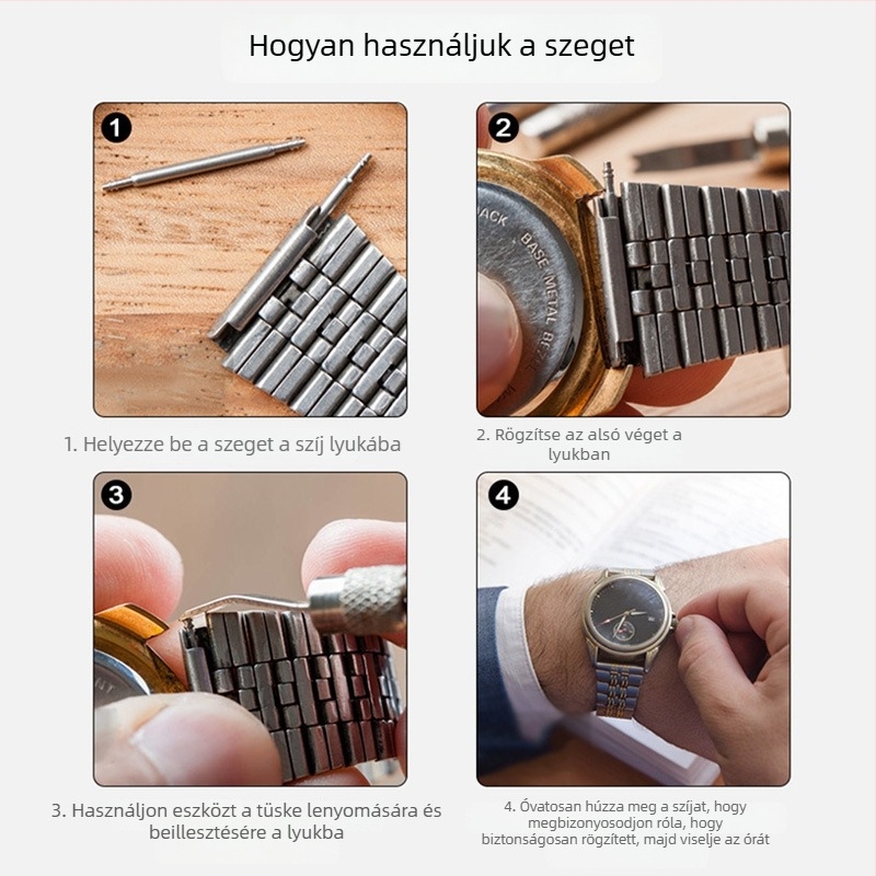 Record Work Órásjavító eszközök készlet – szíjcsatlakozó tengely, fülcsapok és lug csapok, fém, 144 vagy 108 darabos készlet