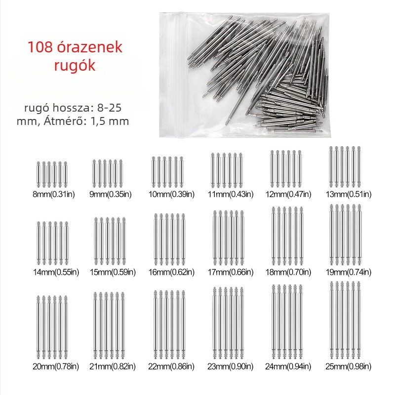 Record Work Órásjavító eszközök készlet – szíjcsatlakozó tengely, fülcsapok és lug csapok, fém, 144 vagy 108 darabos készlet