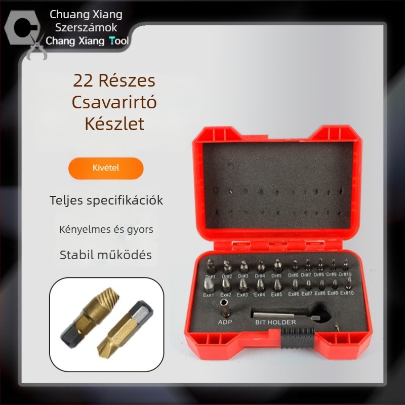 Csavarkivonó készlet, 22 darab, nagysebességű acélból, Chuangxiang Tools, otthoni használatra