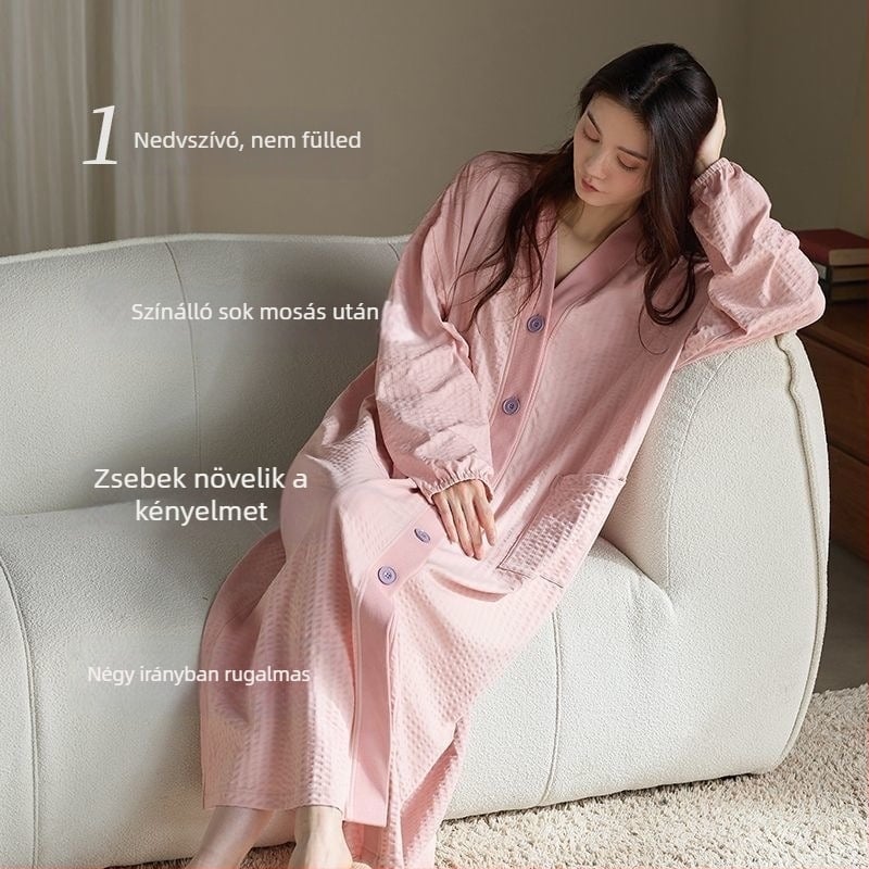 Női cloud cotton hálóinges szett hosszú ujjú felsővel és kardigánnal, tavasz–ősz, divatos, nagy méret, otthoni viselet