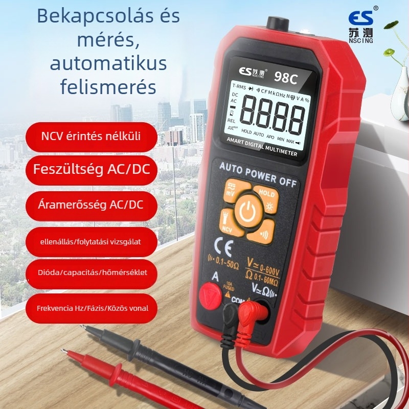 Automatikus tartományú digitális multiméter, háttérvilágítású kijelzővel, nagy pontosságú, kapacitás és hőmérséklet mérés