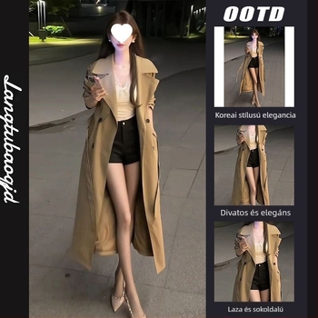 Brit stílusú retro khaki trench kabát nőknek, hosszú, őszi