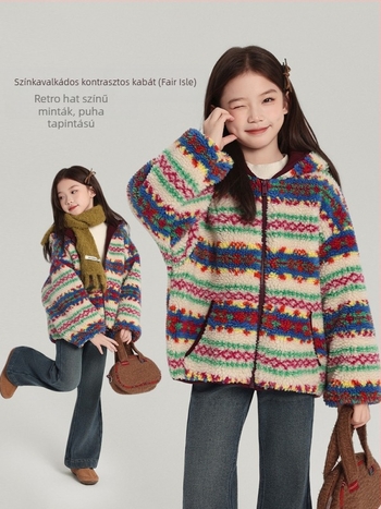 Pudding haru lányok kapucnis plüss kabát, koreai stílus, elöl cipzár, bélés 100% poliészter, tél 2025