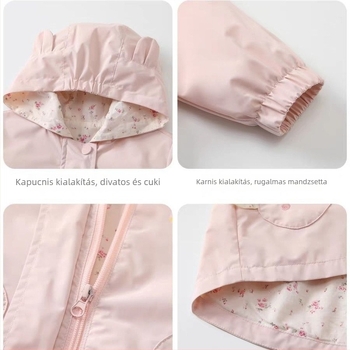 Lányoknak kapucnis őszi kabát, poliészter, cipzár
