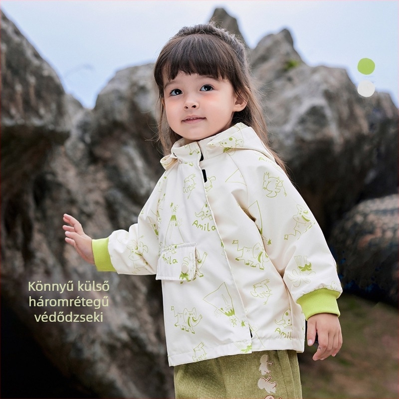 Three-Proof Gyerekeknek Kültéri Kapucnis Kabát, Unisex, Rövid Fazon, Cipzár, Állig érő gallér, Poliészter (Kapucni, Cipzár, Állig érő gallér, Rövid fazon, Poliester)