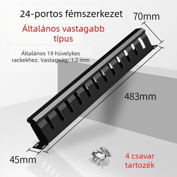 24-portos kábelkezelő rack szekrény, hidegen hengerelt acélból, fémöntvény, kábelátmérő legfeljebb 7 mm