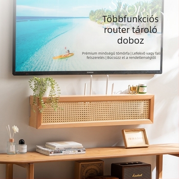 Fali WiFi-router tároló doboz bükkfából — porálló tárolás, modern minimalizmus, testreszabható