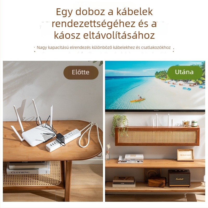 Fali WiFi-router tároló doboz bükkfából — porálló tárolás, modern minimalizmus, testreszabható