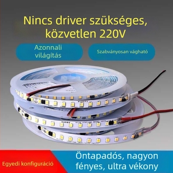 Monokróm LED szalag 220V – lineáris beépített világítás vitrinekhez, öntapadós dekoratív fénycsík, 10–15W, Xing jian LED chip, CRI 60–79