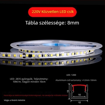 Monokróm LED szalag 220V – lineáris beépített világítás vitrinekhez, öntapadós dekoratív fénycsík, 10–15W, Xing jian LED chip, CRI 60–79