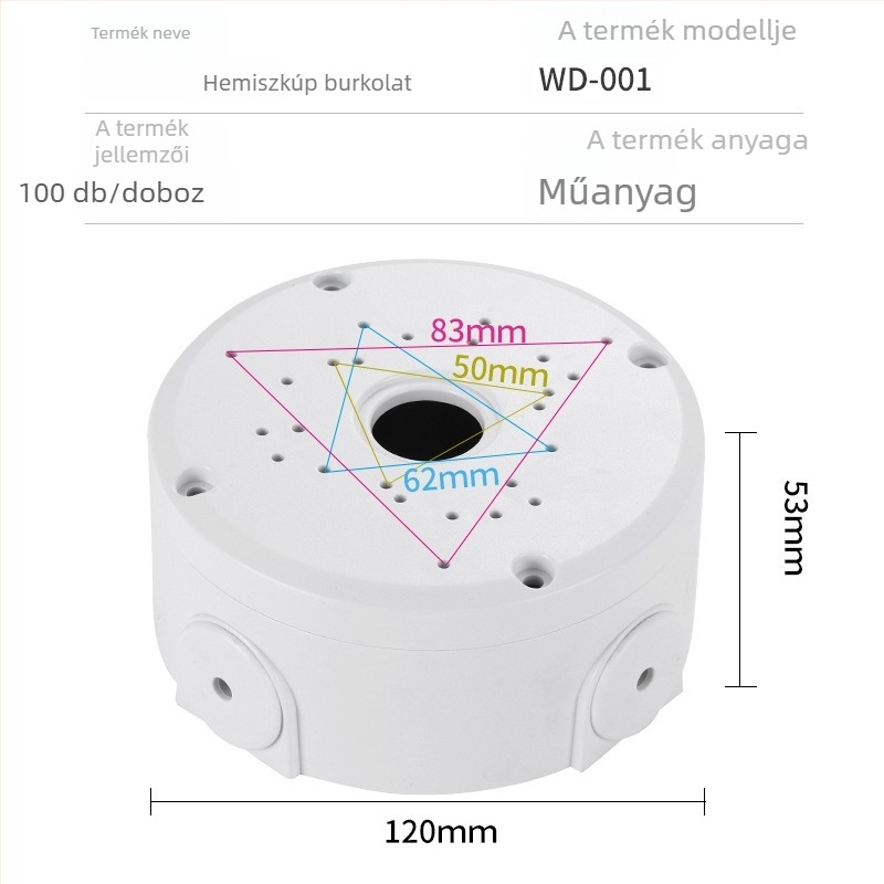 Műanyag félgömbkamera-tartó kábelvezető dobozzal mennyezeti szereléshez