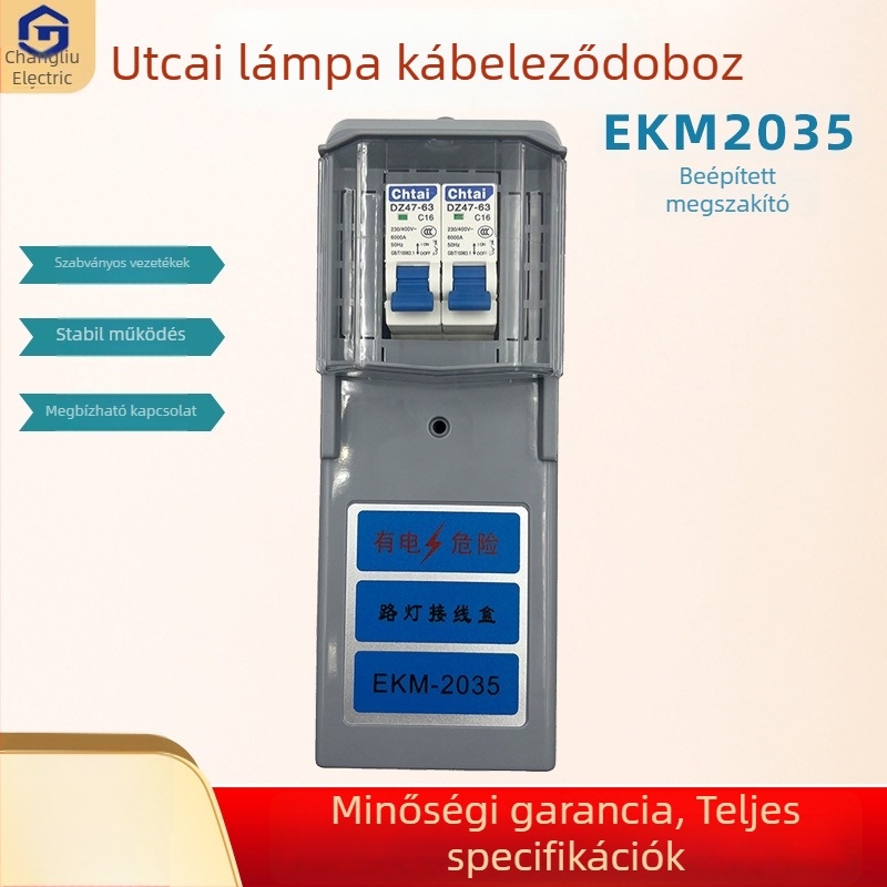 Utcai világítási elosztó doboz – dupla csavar, teljes réz, modell EKM2035, megszakítóval