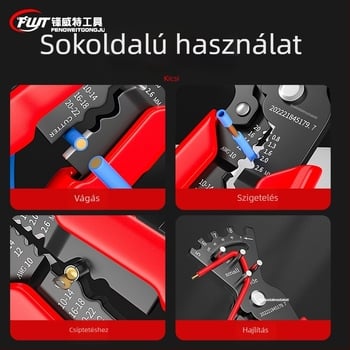 Villanyszerelő kábelnyiszáló és crimpelő fogó, erőfeszítés-megtakarító mechanizmussal, króm-vanádium acél, 0,3 kg, Feng Weite