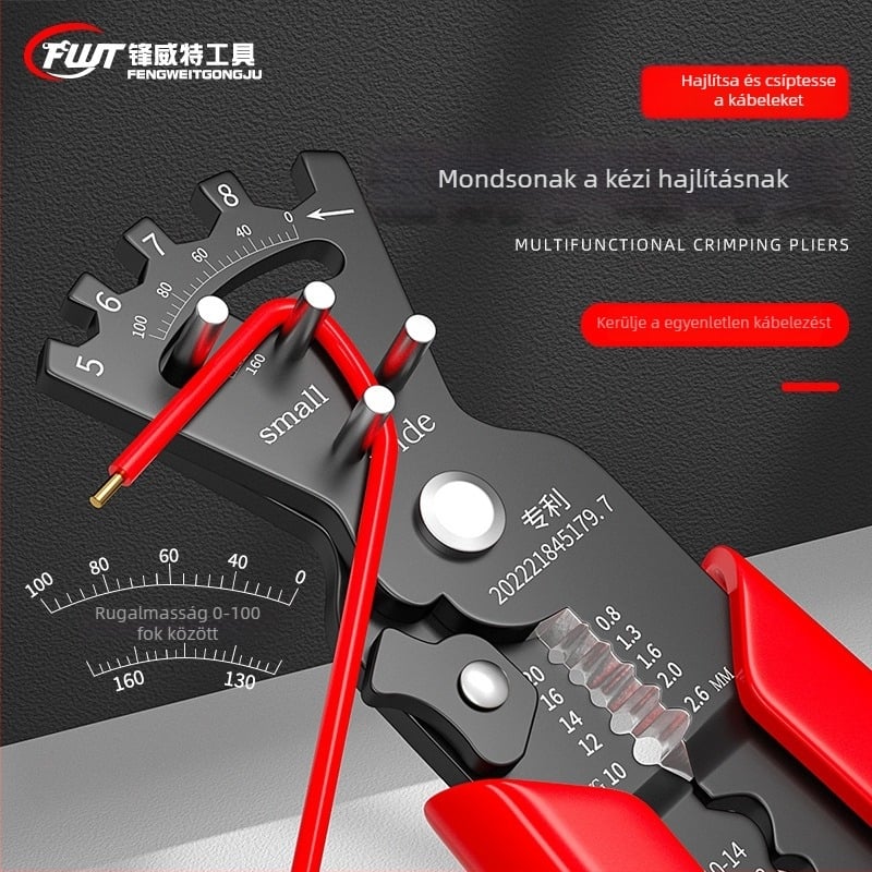 Villanyszerelő kábelnyiszáló és crimpelő fogó, erőfeszítés-megtakarító mechanizmussal, króm-vanádium acél, 0,3 kg, Feng Weite