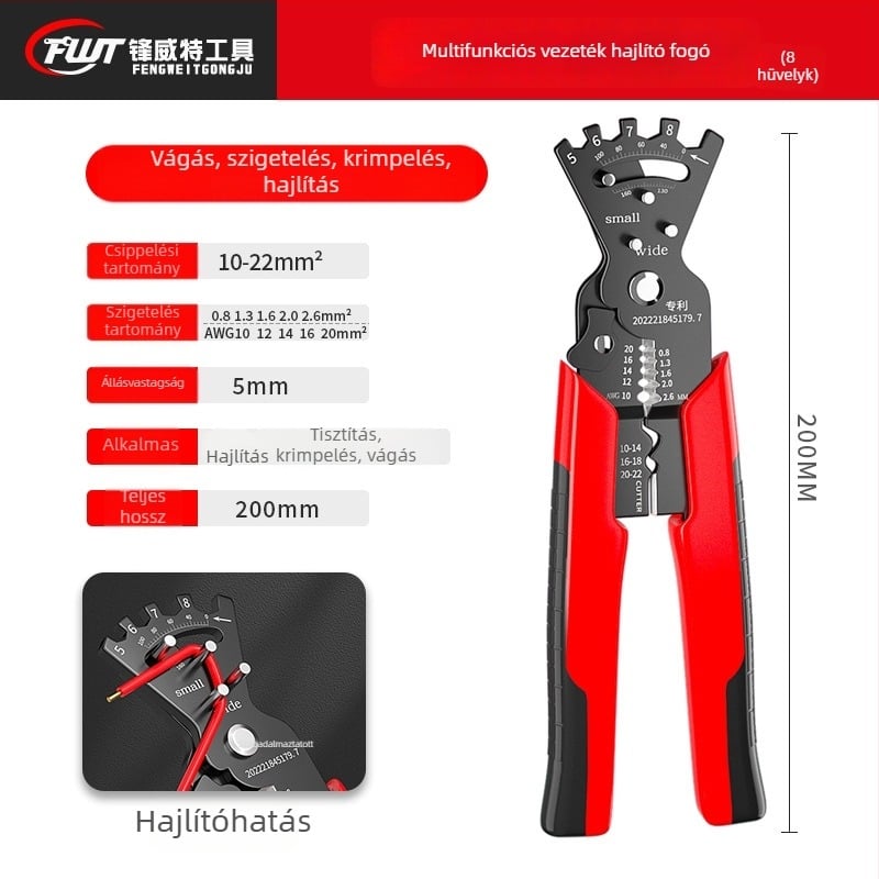 Villanyszerelő kábelnyiszáló és crimpelő fogó, erőfeszítés-megtakarító mechanizmussal, króm-vanádium acél, 0,3 kg, Feng Weite