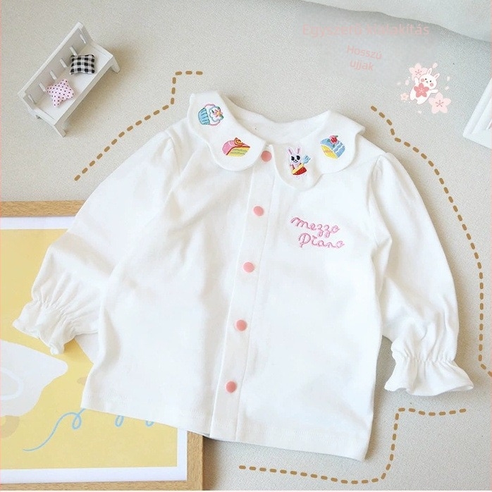 Lányoknak szóló japán stílusú pamut hosszú ujjú ing, 3–8 év, tavasz