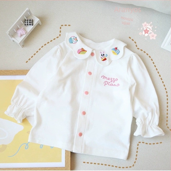 Lányoknak szóló japán stílusú pamut hosszú ujjú ing, 3–8 év, tavasz