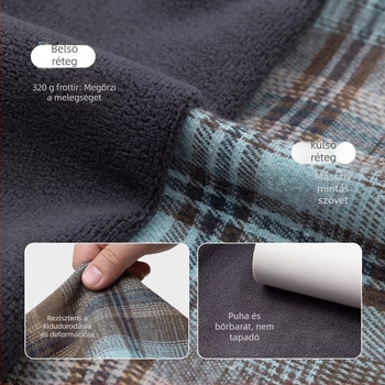 Fiúknak készült fleece-lével bélelt kockás ing, hosszú ujjú, lappos gallér, koreai stílus