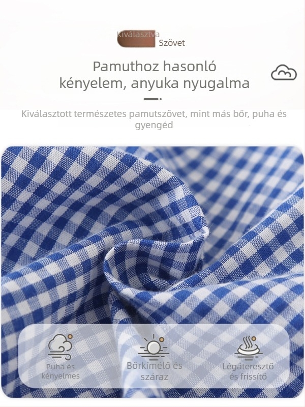Kockás gyereking medve hímzett részlettel és Peter Pan gallérral, 100% pamut, hosszú ujjú
