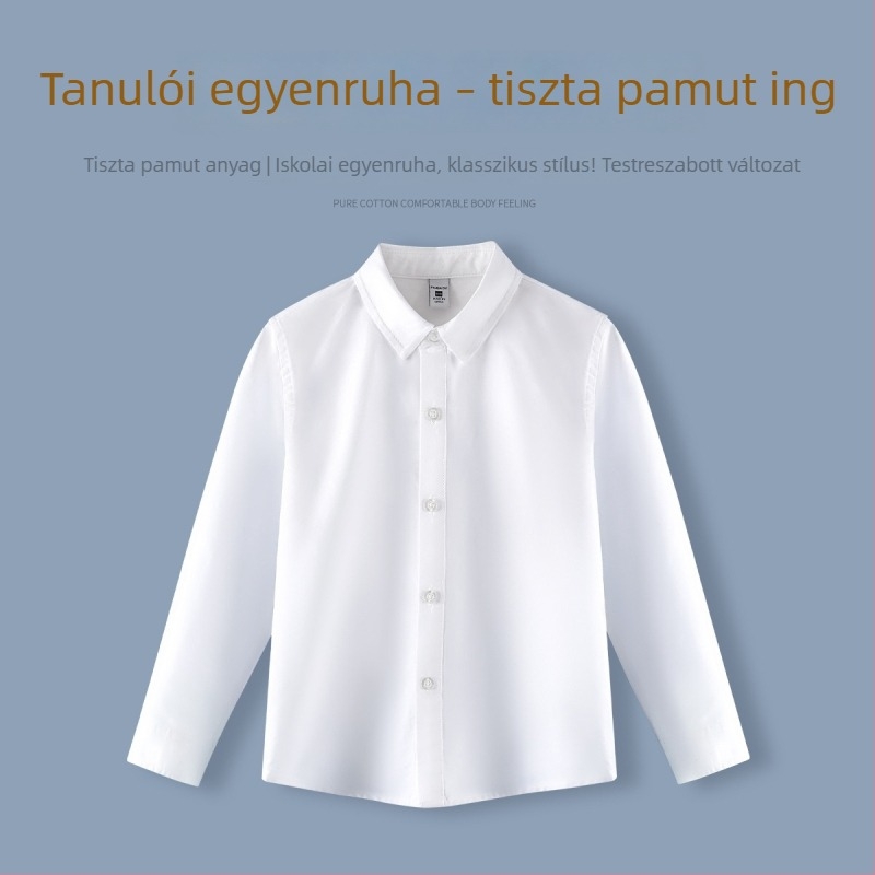 Gyerek ing, college stílus (hosszú ujjú, rever galléros, 100% pamut)