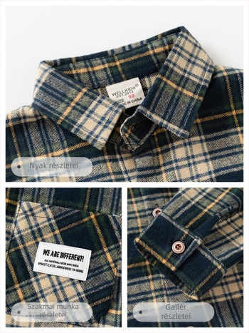 Fiúknak készült pamutból készült kefés ing, kockás mintával, hosszú ujjú, 3-8 éveseknek