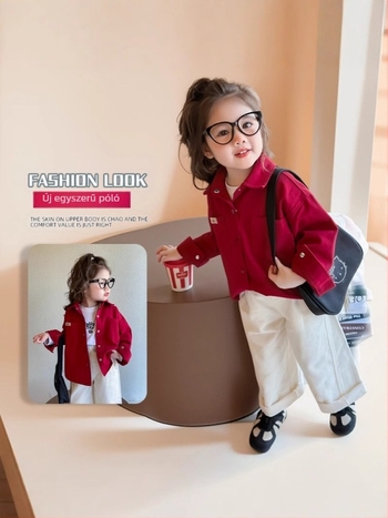 Lányoknak készült hosszú ujjú ing, négyzetes gallérral, pamut‑keverék – tavasz–ősz mindennapi top 3–8 éves gyerekeknek