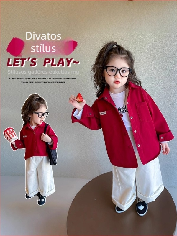 Lányoknak készült hosszú ujjú ing, négyzetes gallérral, pamut‑keverék – tavasz–ősz mindennapi top 3–8 éves gyerekeknek